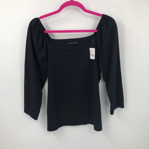 LOFT Tops - LOFT Black Long Sleeve Square Neck Top Sz L NWT